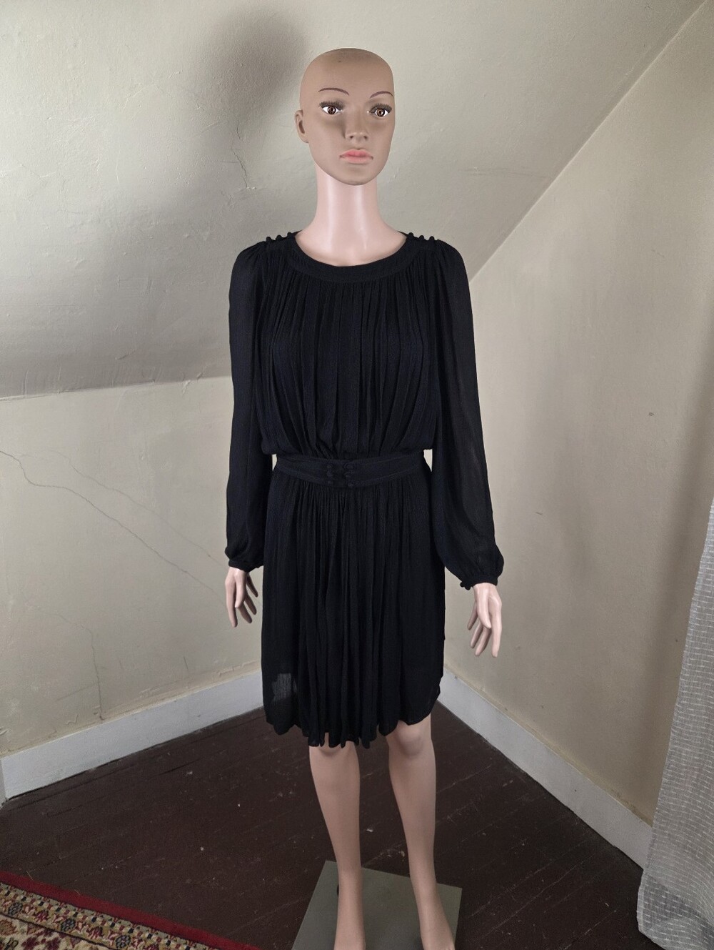 Isabel Marant Étoile Black Pleated Mini Dress Long Sleeve EU 34 US‎ 2 (XS)